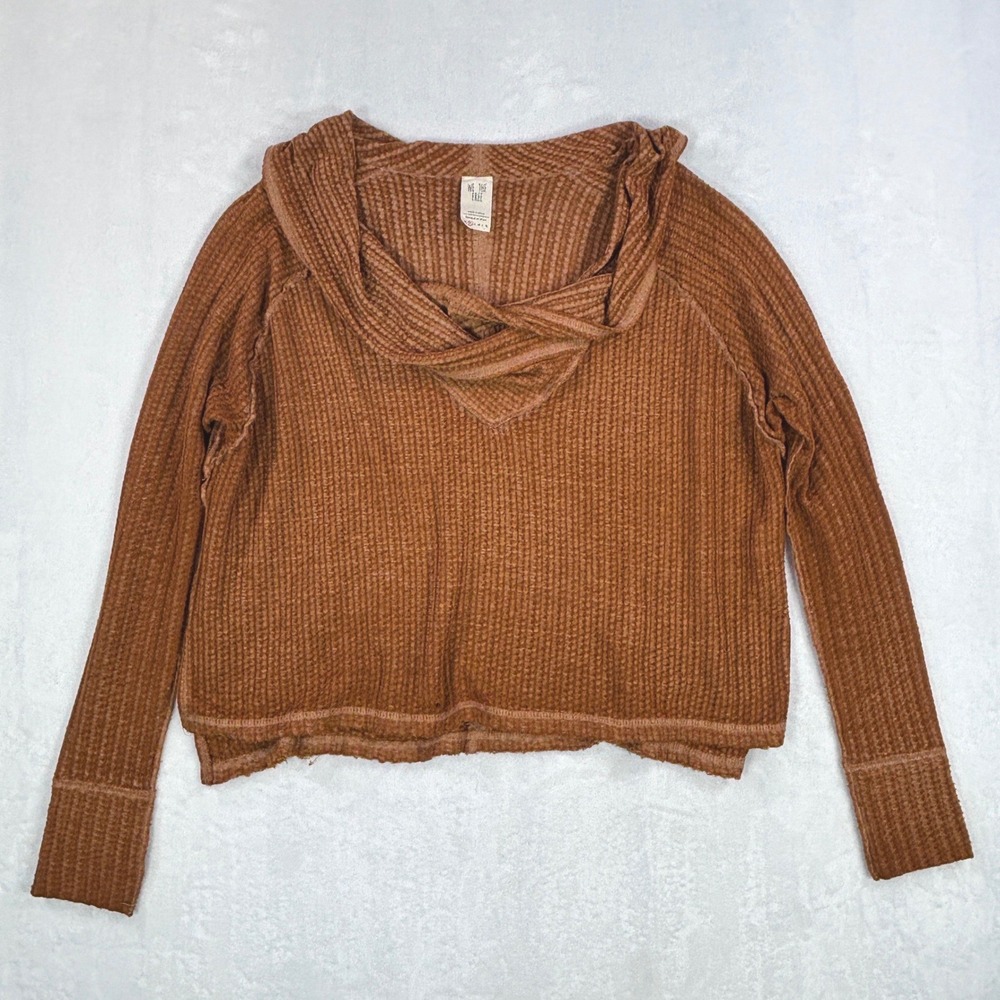 We The Free Free People Rust Waffle Knit Cowl Neck Thermal Top XS Womens *Flaw